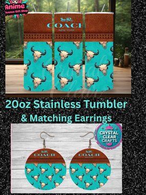 Coach 20oz Stainless Steel Tumbler & Matching Earrings Set